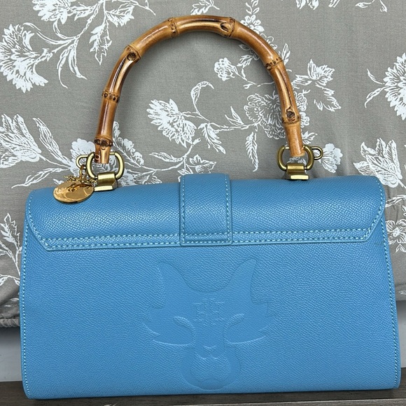 MME. MINK BLUE TOP HANDLE CARLTON BOW BAG - Picture 3 of 14